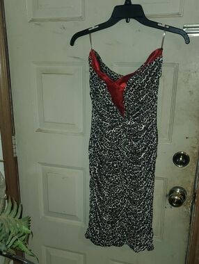 Red Trim Leopard Print Slip Dress